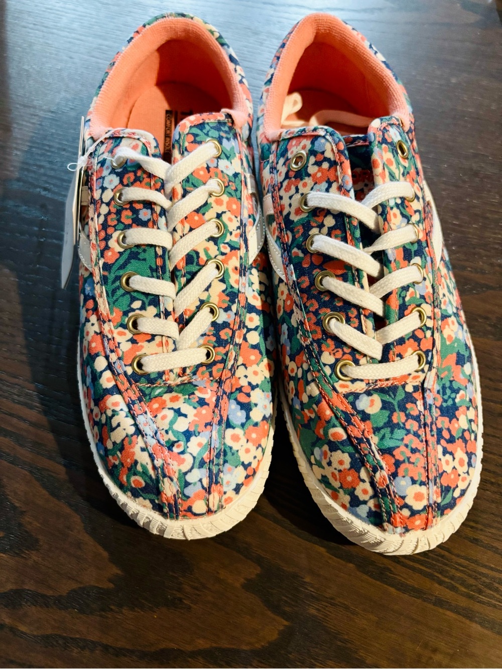 Tretorn Floral Canvas Nylite Sneakers in Blue, Coral & White